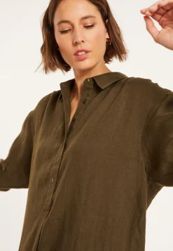 Montagut Long dress with polo neck in linen - Valerie