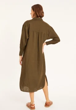 Montagut Long dress with polo neck in linen - Valerie