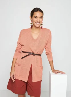 Montagut Long vest with pockets in flamed linen - Tabata