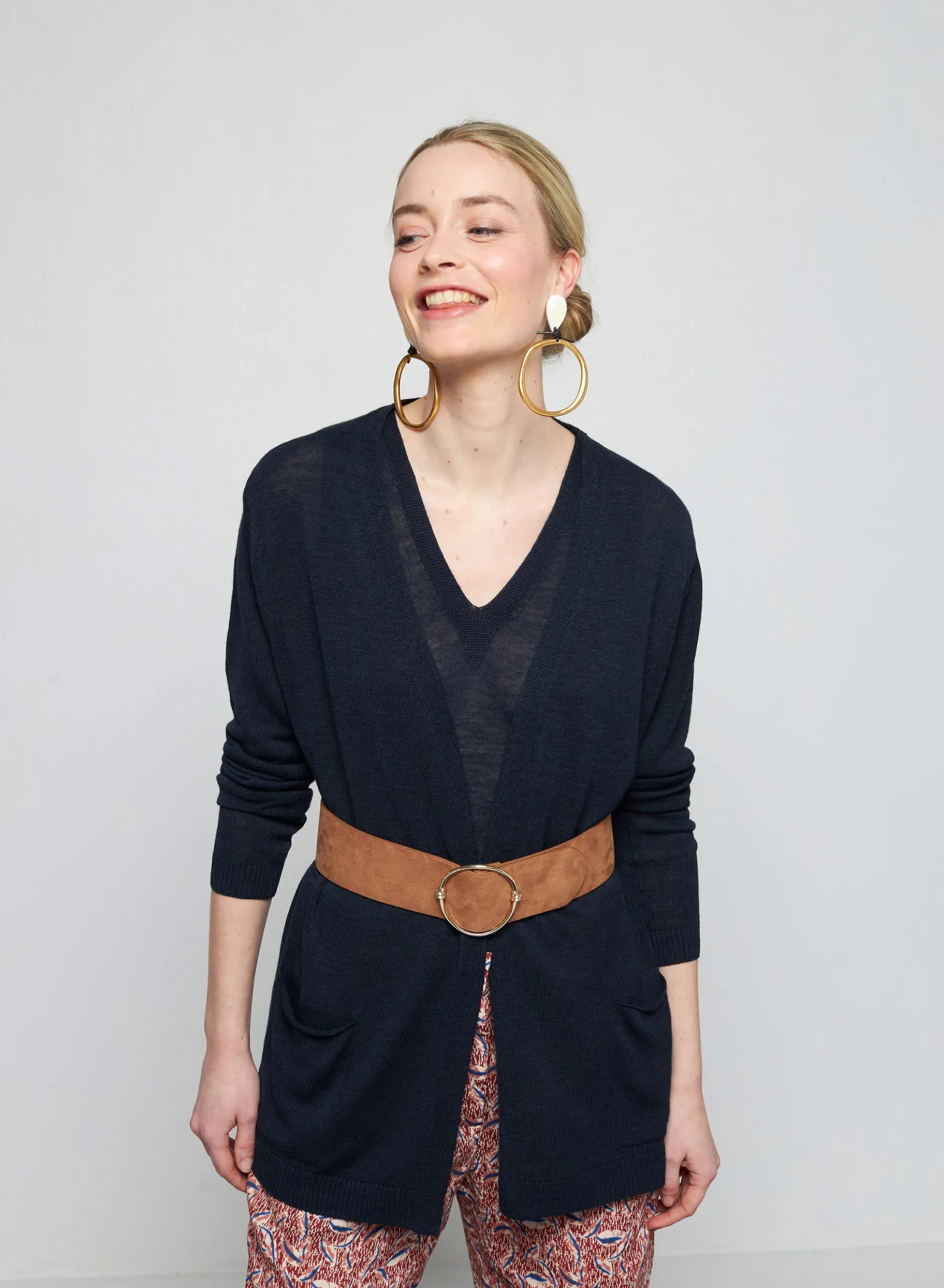 Montagut Long vest with pockets in flamed linen - Tabata