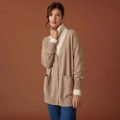 Montagut Long V-neck cashmere cardigan with slits and pockets - Aden