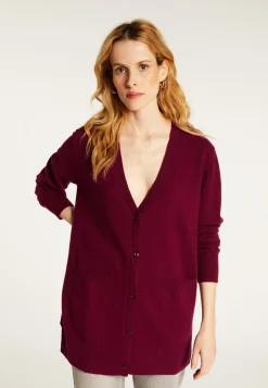Montagut Long V-neck cashmere cardigan with slits and pockets - Aden