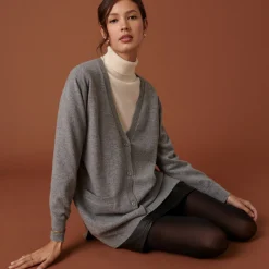 Montagut Long V-neck cashmere cardigan with slits and pockets - Aden