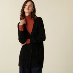 Montagut Long V-neck cashmere cardigan with slits and pockets - Aden