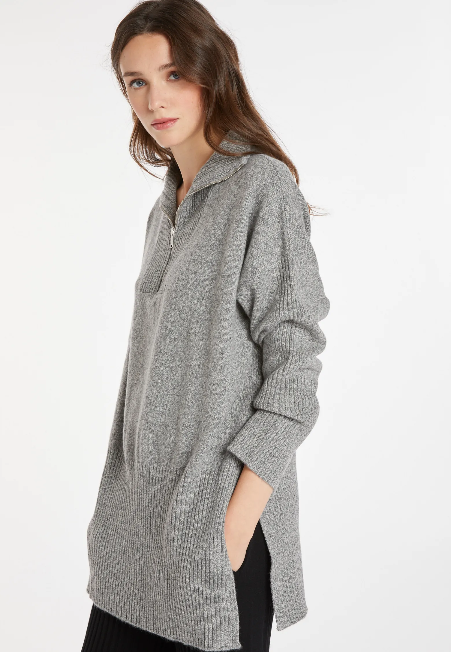 Montagut Long zip-neck sweater in wool and cashmere - Charlotte