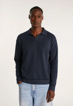 Montagut Long-sleeved polo shirt in flamed cotton and linen - Ido