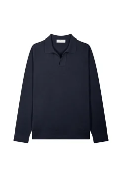 Montagut Long-sleeved polo shirt in flamed cotton and linen - Ido