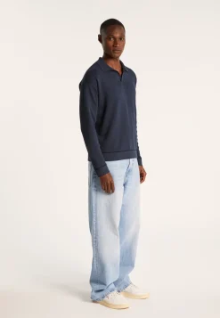 Montagut Long-sleeved polo shirt in flamed cotton and linen - Ido