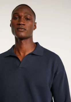 Montagut Long-sleeved polo shirt in flamed cotton and linen - Ido