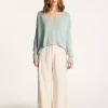 Montagut Long-sleeved V-neck t-shirt in slub linen - Beja