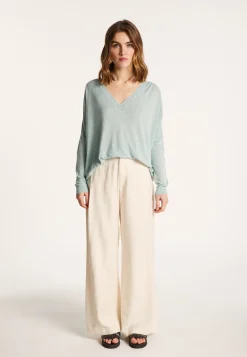 Montagut Long-sleeved V-neck t-shirt in slub linen - Beja