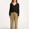 Montagut Long-sleeved V-neck t-shirt in slub linen - Beja