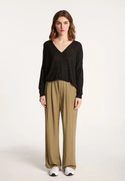 Montagut Long-sleeved V-neck t-shirt in slub linen - Beja