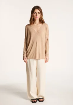 Montagut Long-sleeved V-neck t-shirt in slub linen - Beja