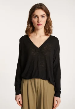 Montagut Long-sleeved V-neck t-shirt in slub linen - Beja