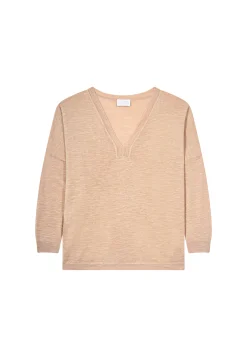 Montagut Long-sleeved V-neck t-shirt in slub linen - Beja