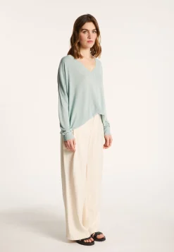 Montagut Long-sleeved V-neck t-shirt in slub linen - Beja