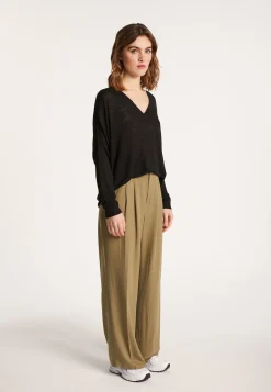 Montagut Long-sleeved V-neck t-shirt in slub linen - Beja