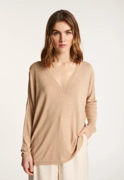 Montagut Long-sleeved V-neck t-shirt in slub linen - Beja