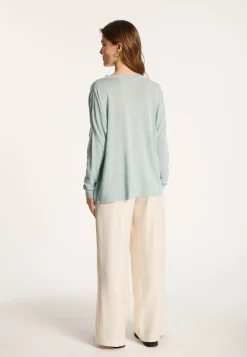Montagut Long-sleeved V-neck t-shirt in slub linen - Beja