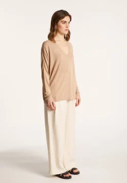 Montagut Long-sleeved V-neck t-shirt in slub linen - Beja