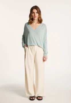 Montagut Long-sleeved V-neck t-shirt in slub linen - Beja