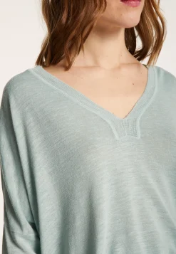 Montagut Long-sleeved V-neck t-shirt in slub linen - Beja