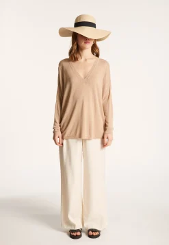 Montagut Long-sleeved V-neck t-shirt in slub linen - Beja