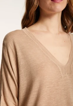 Montagut Long-sleeved V-neck t-shirt in slub linen - Beja