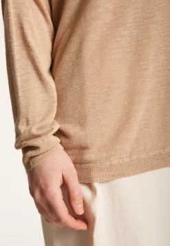 Montagut Long-sleeved V-neck t-shirt in slub linen - Beja