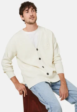 Montagut Loose buttoned cardigan with logo in merino wool - Frederic