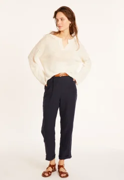 Montagut Loose linen sweater with openwork sleeves - Molene