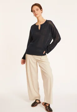 Montagut Loose linen sweater with openwork sleeves - Molene