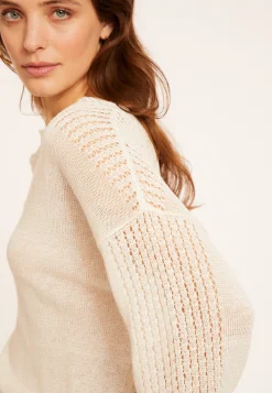 Montagut Loose linen sweater with openwork sleeves - Molene