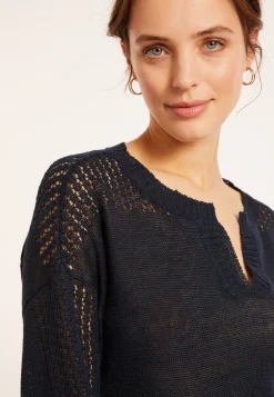 Montagut Loose linen sweater with openwork sleeves - Molene