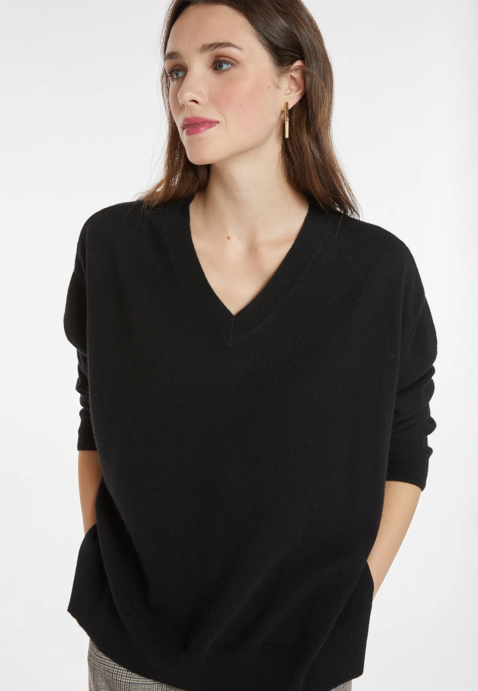 Montagut Loose sweater with V-neck slits in cashmere - Alienor