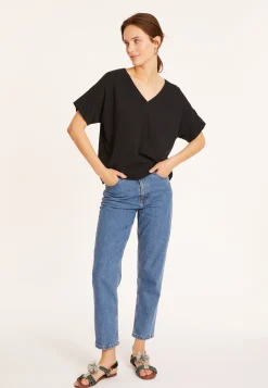 Montagut Loose V-neck brushed cotton T-shirt - Maden