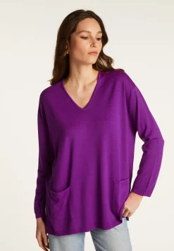 Montagut Loose V-neck sweater with pockets in merino wool - Albertine