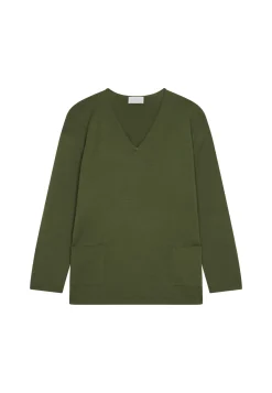 Montagut Loose V-neck sweater with pockets in merino wool - Albertine