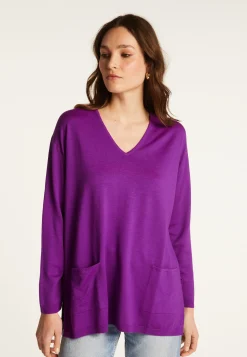 Montagut Loose V-neck sweater with pockets in merino wool - Albertine