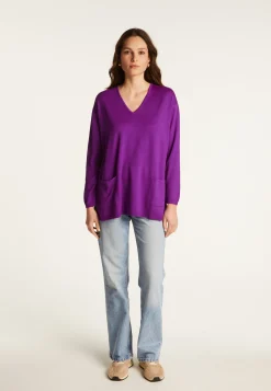 Montagut Loose V-neck sweater with pockets in merino wool - Albertine