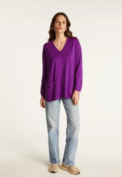 Montagut Loose V-neck sweater with pockets in merino wool - Albertine