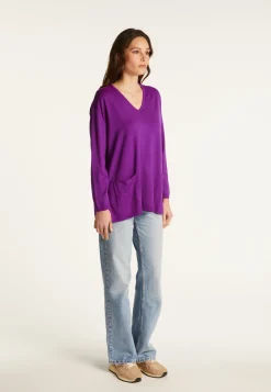 Montagut Loose V-neck sweater with pockets in merino wool - Albertine