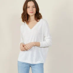 Montagut Loose-fit slub linen V-neck T-shirt - Beja