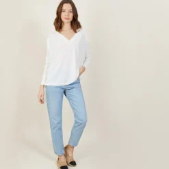Montagut Loose-fit slub linen V-neck T-shirt - Beja