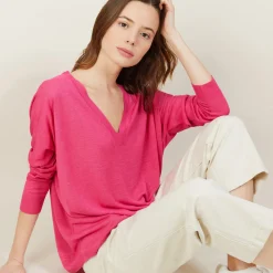 Montagut Loose-fit slub linen V-neck T-shirt - Beja