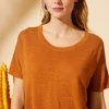 Montagut Loose-fitting round-neck flamed linen T-shirt - Pavot