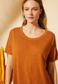 Montagut Loose-fitting round-neck flamed linen T-shirt - Pavot
