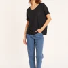 Montagut Loose-fitting round-neck flamed linen T-shirt - Pavot