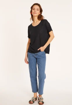 Montagut Loose-fitting round-neck flamed linen T-shirt - Pavot